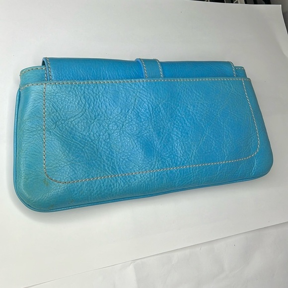 Lambertson Truex Teal Blue 11” Leather Clutch Bag - Picture 6 of 12